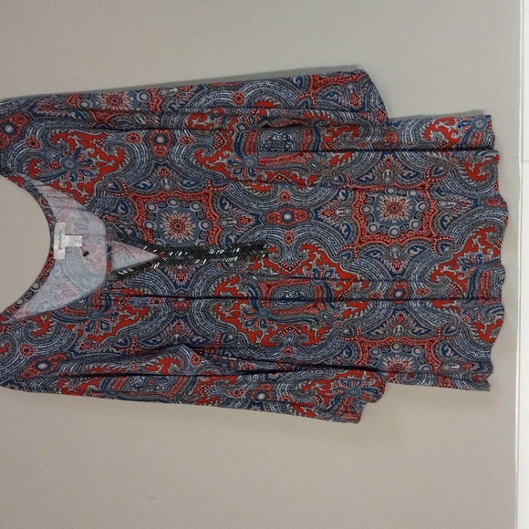 Dressbarn Multicolored, Keyhole Neck With Beading, 3/4 Length Sleeve Blouse - Picture 4 of 12